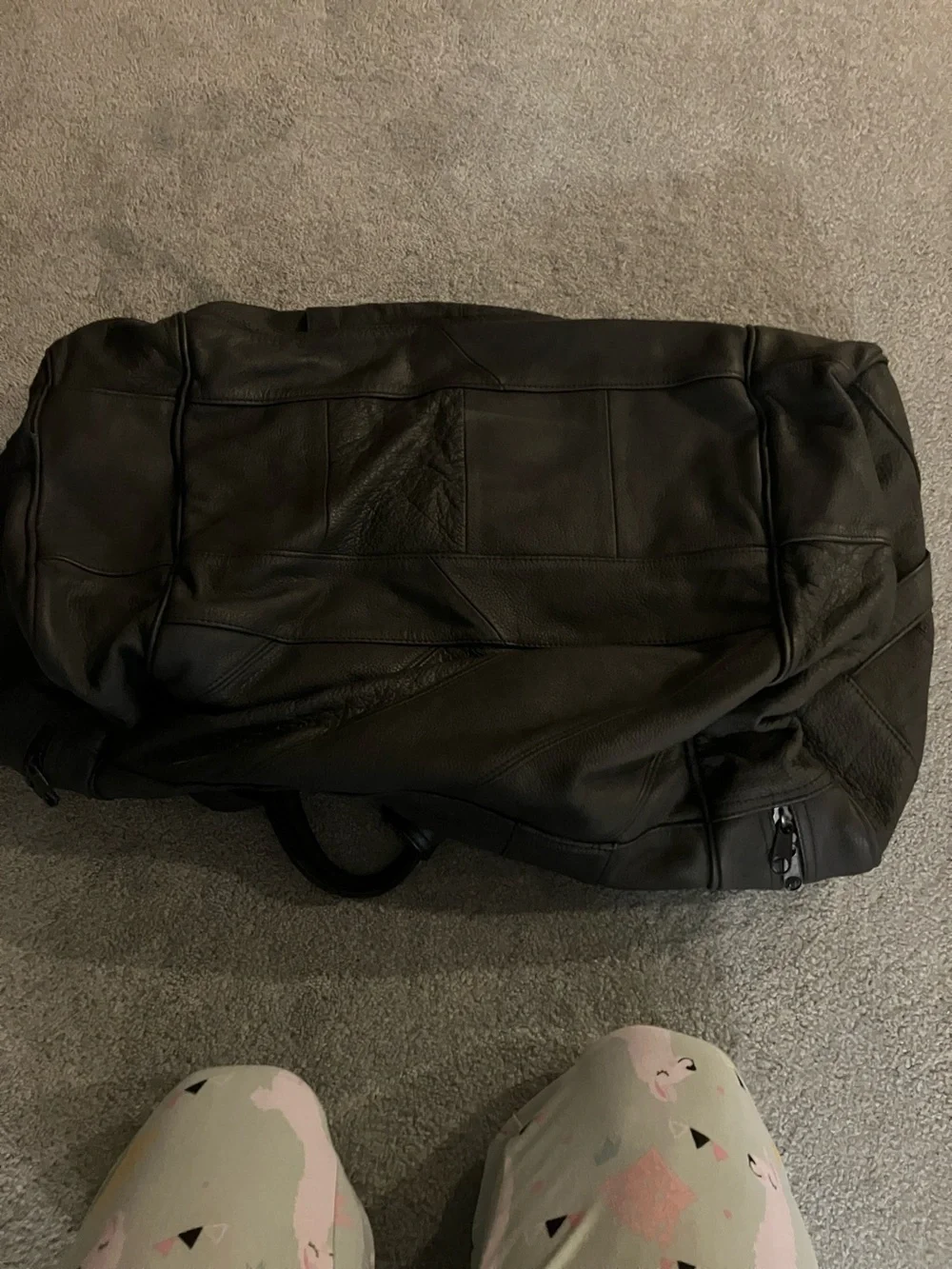 Classic Black Leather Weekender Duffel Bag